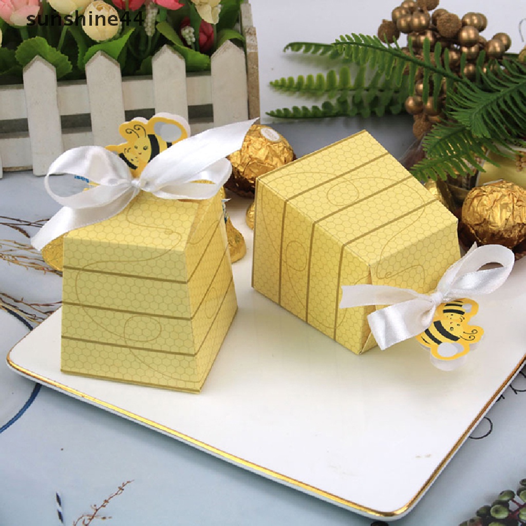 Sunshine 10Pcs Kreatif Trapesium Lebah Favor Box Kotak Permen Kertas Baby Shower Gift Box ID