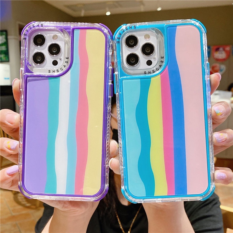 IPHONE Casing Ponsel 3-in-1 Dream Kaca Pelangi Serbaguna Fashion Untuk Iphone14 13 12 11 X XS Max XR 78 Plus Penutup Belakang Jatuh Dan Tahan Guncangan