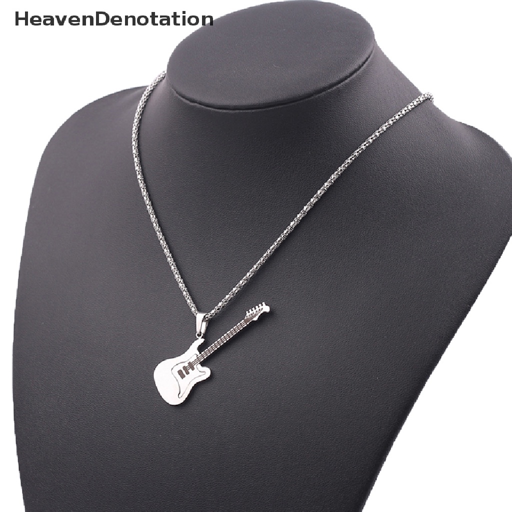 [HeavenDenotation] Hip Hop Warna Emas Hitam Perak Fashion Pria Wanita Stainless Steel Musik Rock Gitar Liontin Perhiasan Rantai Kalung Hadiah HDV