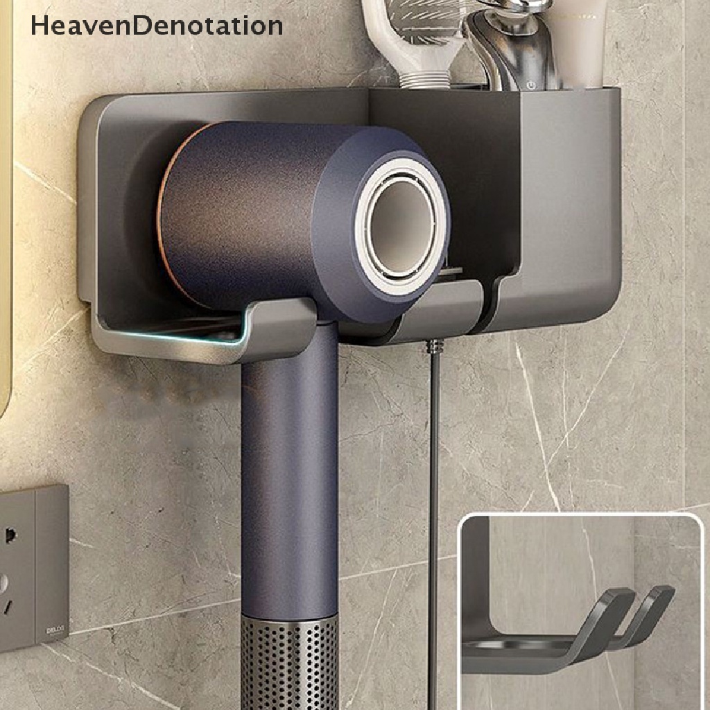 [HeavenDenotation] Tempat Pengering Rambut Tempel Dinding Untuk Rak Kamar Mandi Tanpa Bor stand Pengering Rambut Plastik Bathroom Organizer HDV