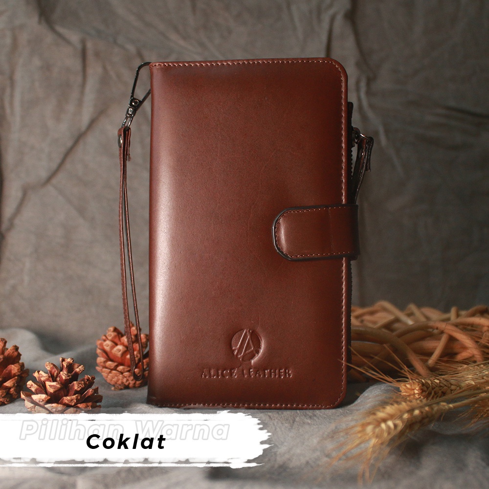 Dompet Handphone Kulit Pria Wanita Dompet Panjang Kartu Pria Wanita Lipat Kulit Sapi Asli Original AD02