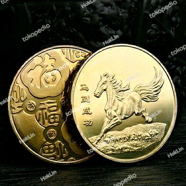 Uang Koin Shio Kuda Pajangan Fengshui Keberuntungan Zodiak Cina Imlek