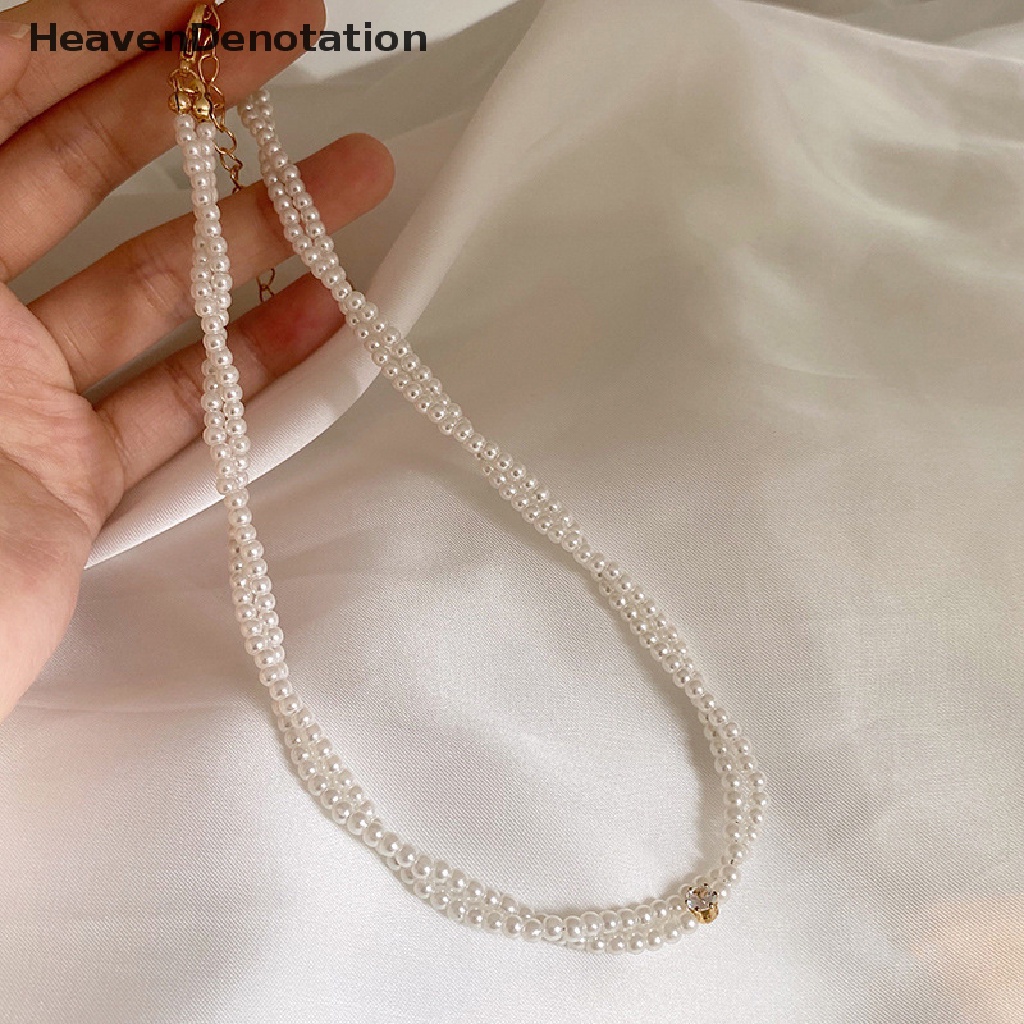 [HeavenDenotation] Fashion Perhiasan Halus Choker Kalung Double Layer Mutiara Sederhana Populer Kalung Pernikahan Wanita Kalung Pesta Perhiasan Hadiah HDV