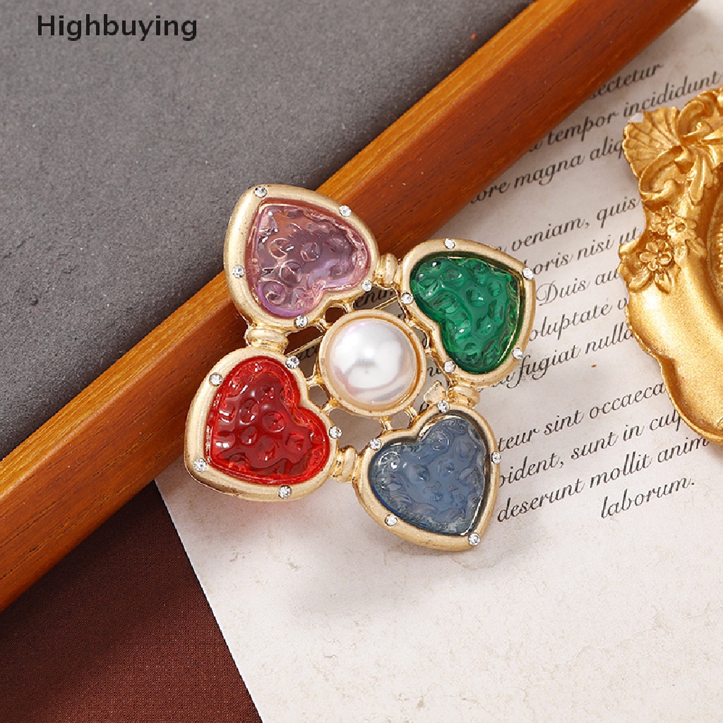 Hbid Baroque Colorful Heart Cross Brooch Pin Vintage Didesain Bros Untuk Wanita Retro Pin Pakaian Syal Klip Perhiasan Hadiah Glory