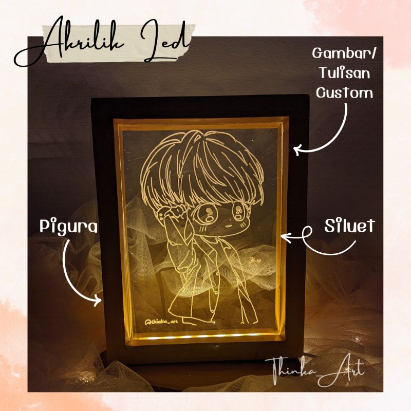 AKRILIK COSTUM DESAIN|| AKRILIK PIGURA LED |USB| Gift Ulang Tahun, Gift Wisuda, Gift Wedding