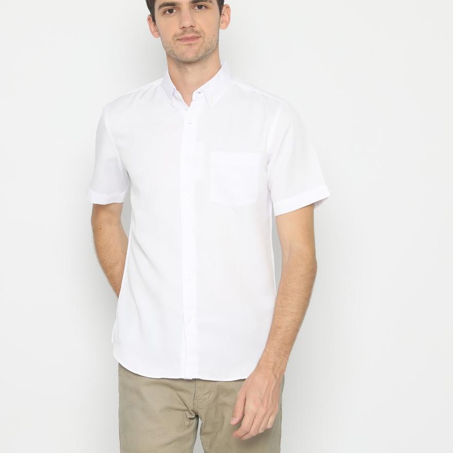 ➫ Platini Kemeja Polos Putih Pendek Polinosic  ♤