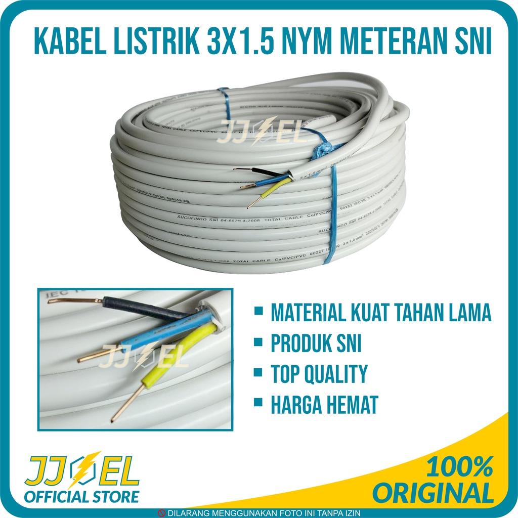 Kabel Listrik NYM 3x1.5 Tembaga Per Meter - Kabel Isi 3 Tembaga Standar SNI