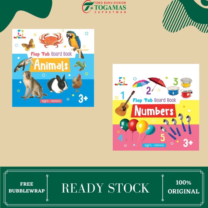 Promo Oopredoo Flap Tab Board Book : Animals / Numbers (Inggris-Indonesia) Terlaris