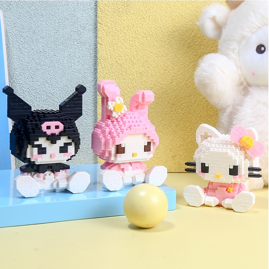 Hello Kitty Kuromi My Melody Partikel Kecil Blok Bangunan Sanrio Hadiah Dekorasi Puzzle Charmmy Kitty Seri Anak Perempuan Mainan Rakitan