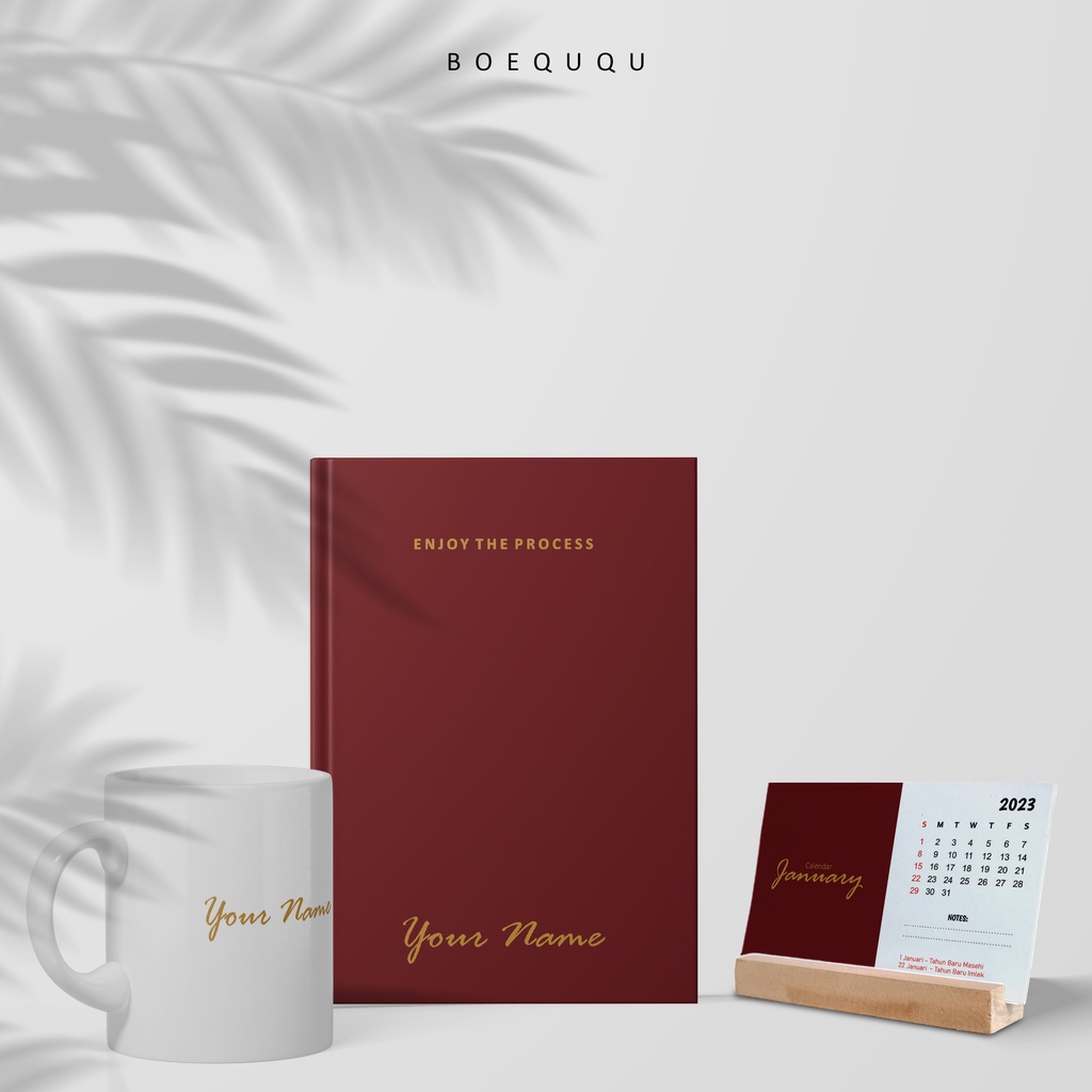 

WFH SET - Simple Initial 3in1 Paket Souvenir Seminar Custom Satuan / Notebook A5 Mug & Calender 2024