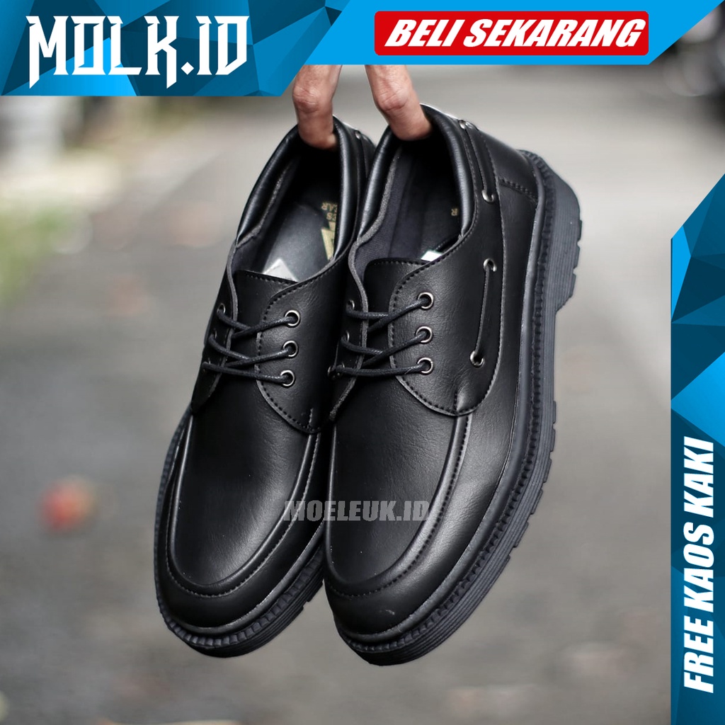 MOLK Sepatu Formal Pantofel Hitam Tali Casual Modern Brand Original Kerja Kantor Kuliah