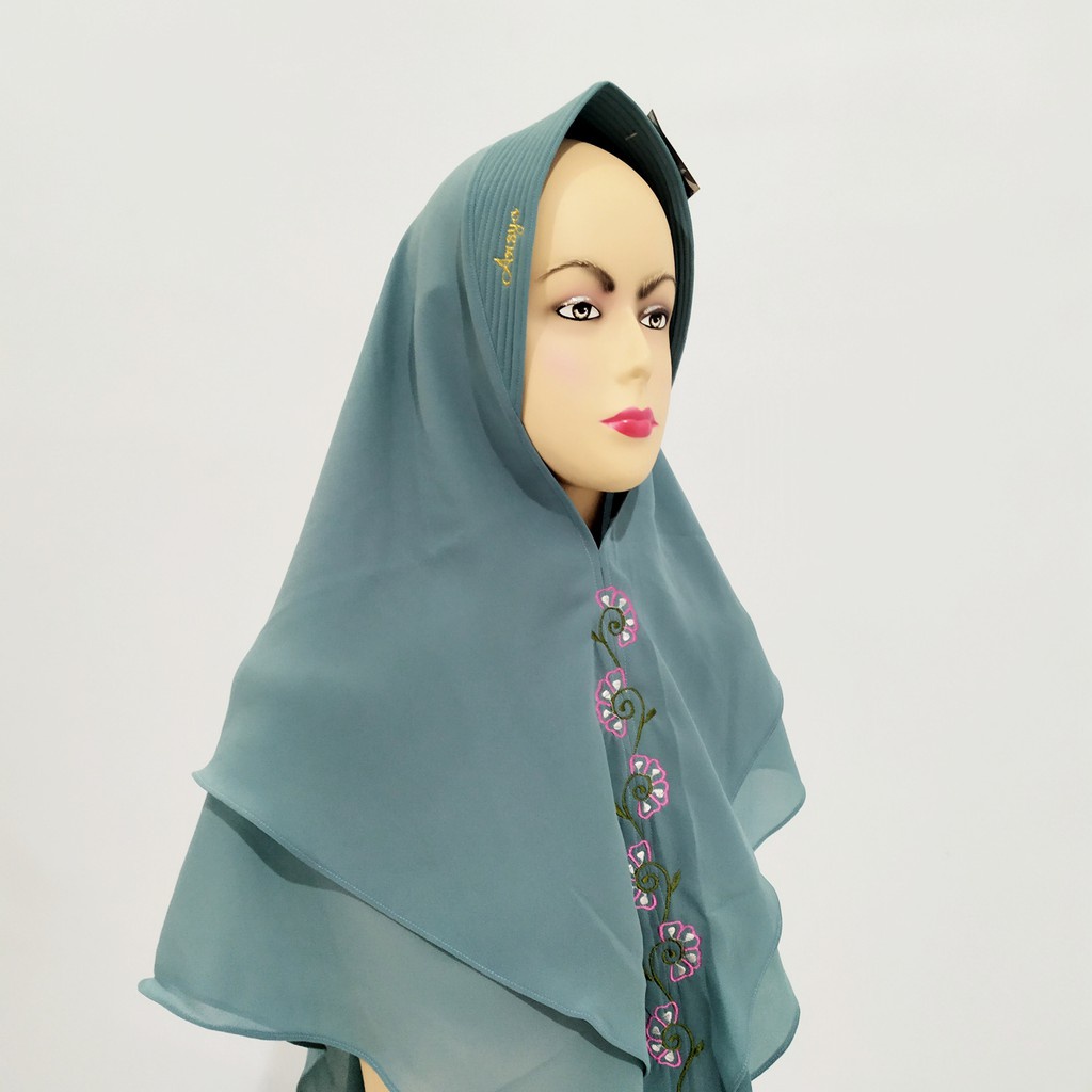 Hijab Instan Ceruti 2 Layer Bordir Bunga