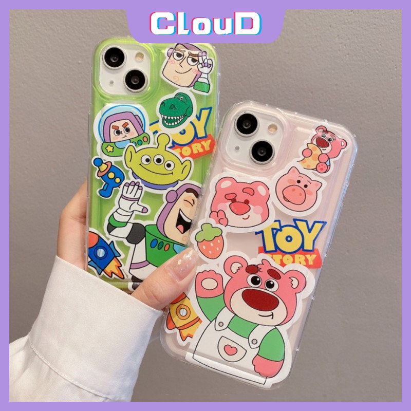 IPHONE Kartun Strawberry Bear Manyo Case Kompatibel Untuk Iphone11 13 14 12 Pro MAX X XS MAX 6 7 6S 8 Plus XR SE 2020 Toy Story Lucu Buzz Lightyear Shockproof Airbag Soft Cover