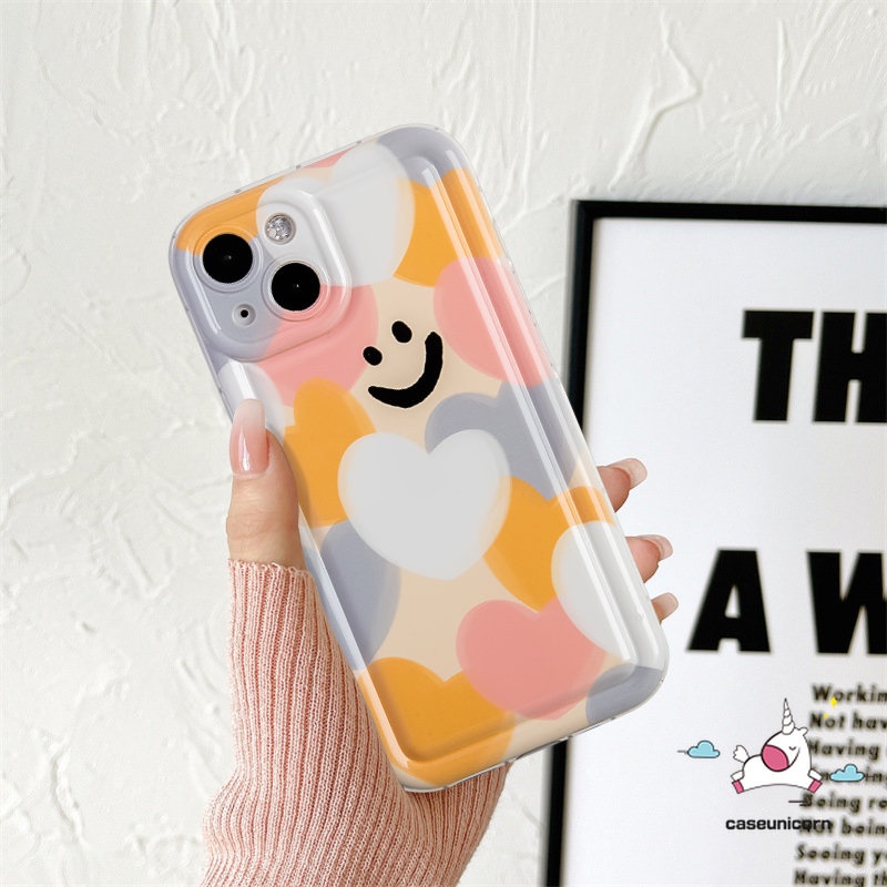 IPHONE Case Pelindung Kamera Kompatibel Untuk Iphone6 6S 7 8 Plus 11 14 13 12 Pro MAX XR X XS MAX Kartun Smiley Warna-Warni Cinta Hati Lembut TPU Silicon Shockproof Airbag Penutup Belakang