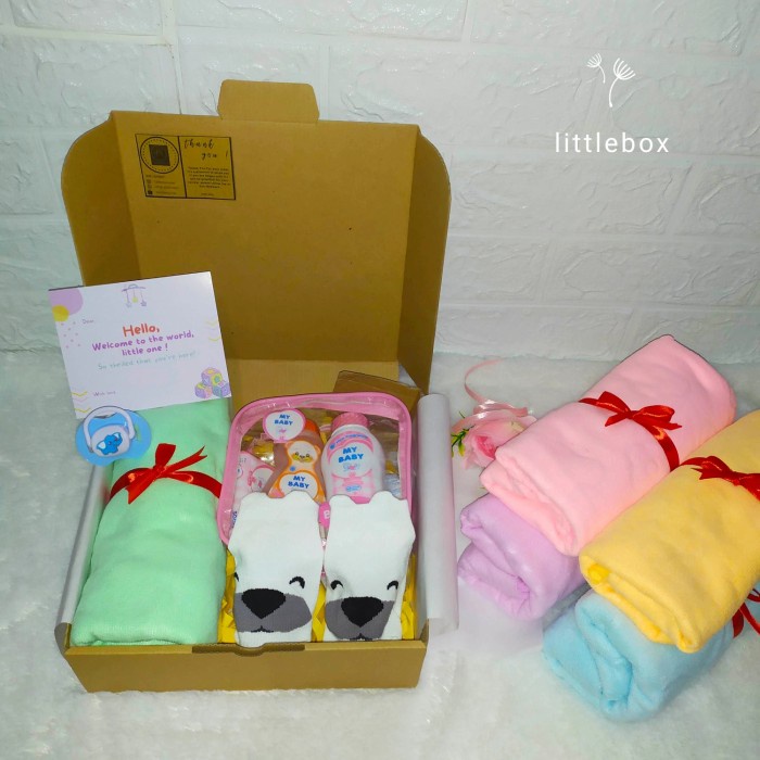 

(COD) PAKET HAMPERS BABY NEW BORN UNISEX SET GIFT BOX KADO LAHIRAN HANDUK - Biru Muda