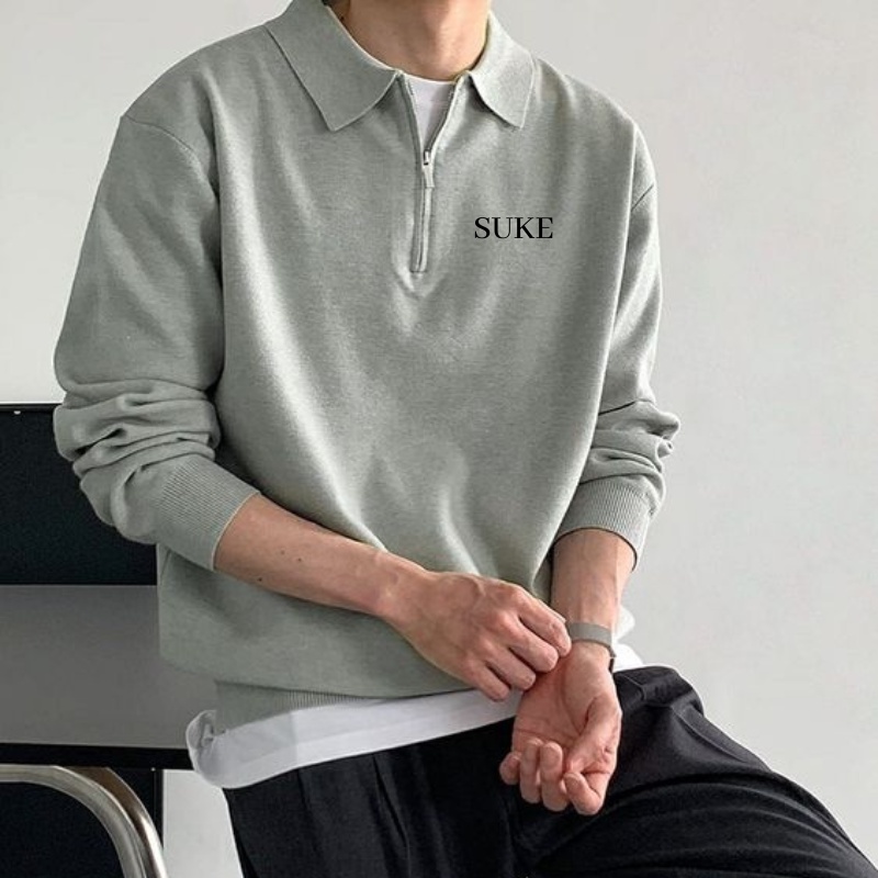 Sweater Half Zip Pria Teks Suke / Crewneck Zip Pria Wanita Casual / Sweatshirt Zipper Floking Simple