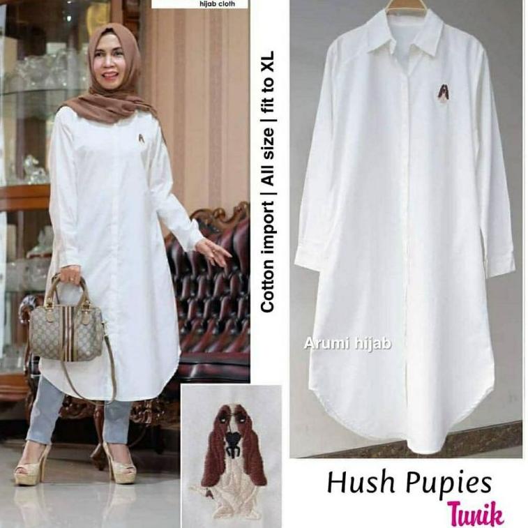 Harga Spesial Hush Pupies Tunik putih tunik polos long tunik muslim tunik wanita tunik jumbo tunik k