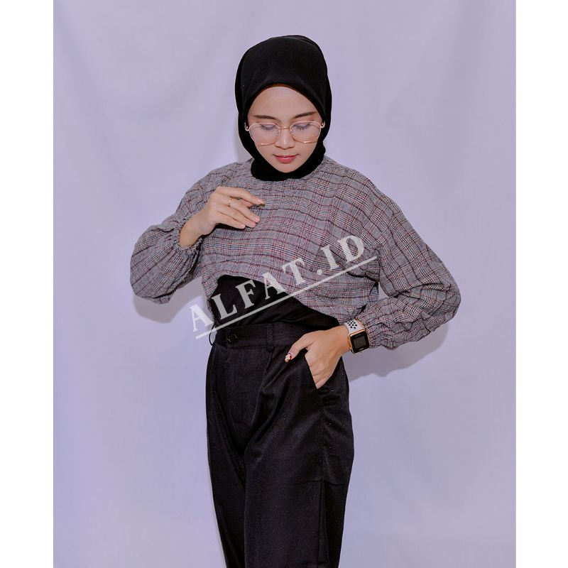 BECHARA TOP CROP KOREAN TARTAN OVERSIZE || OUTER FLANEL ini