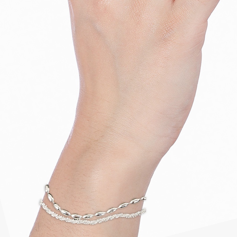 Fashion Baru925 Sterling Silver Double Layer Gelang Manik-Manik Indah Sederhana Wanita Gelang Aksesoris Perhiasan Halus