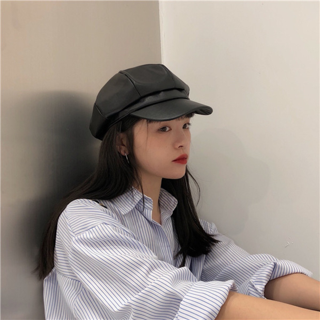 Topi Oktagonal Kulit Trend Casual Retro