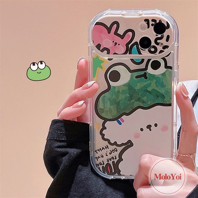 IPHONE Flip Make Up Mirror Case Kompatibel Untuk Iphone14 11 12 13 Pro MAX XR 7 8 14 Plus X XS MAX SE 2020 Graffiti Lucu Kartun Hewan Kodok Anjing Kelinci Soft Case