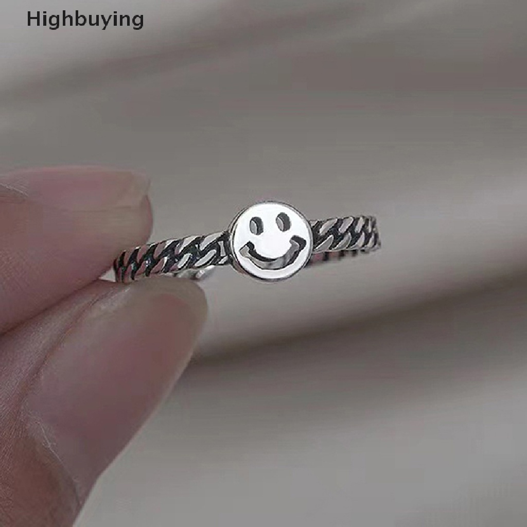 Hbid925 Sterling Silver Fashion Romantis Wajah Tersenyum Hati Cinta Memutar Pembukaan Jari Cincin Untuk Wanita Pesta Pernikahan Perhiasan Halus Glory