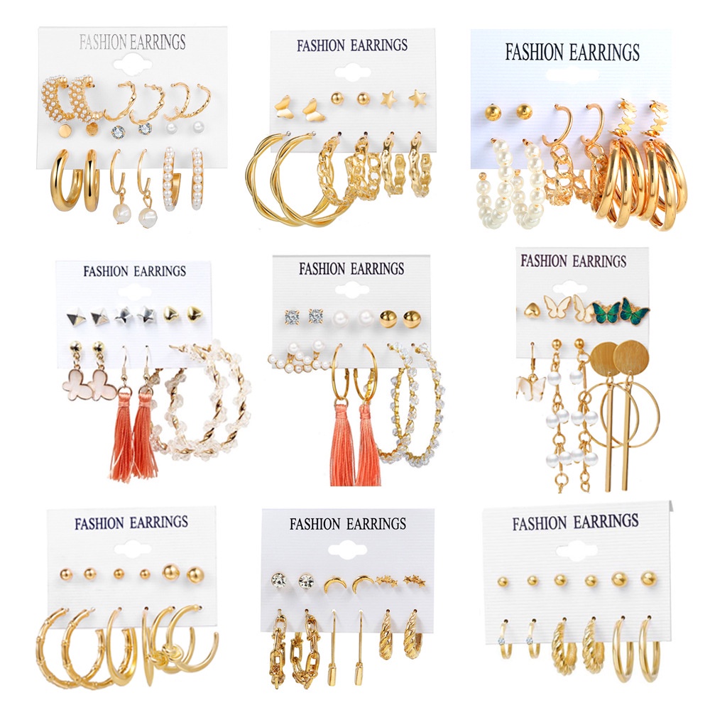 Anting Mutiara | 6 Pasang Anting | Anting Rumbai | Aksesoris Wanita | Sendok Garpu Bahan Stainless steel