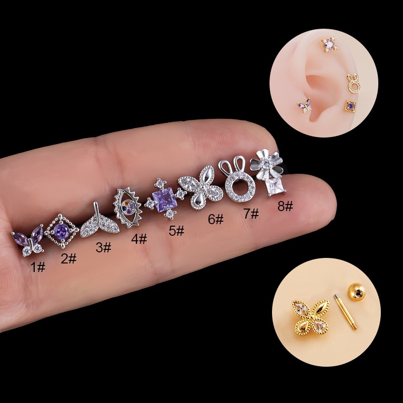 1biji2023baru Anting Tulang Rawan Stainless Steel Helix Pinna Piercing Stud Perempuan Kupu-Kupu Ikan Ekor Bentuk Mata 16Gauge Barbel