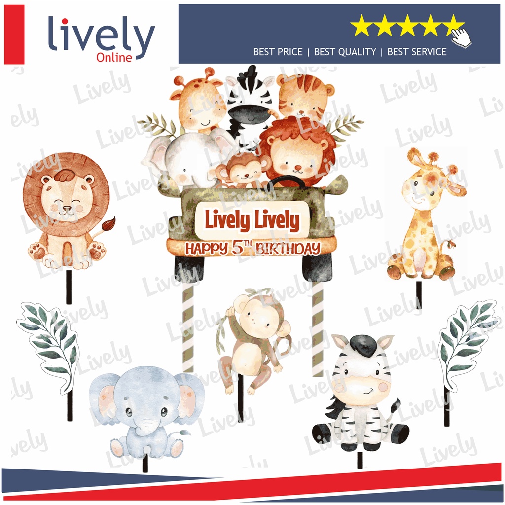 CUSTOM NAMA CAKE TOPPER KARAKTER ANIMAL 02 HIASAN KUE ULANG TAHUN HAPPY BIRTHDAY