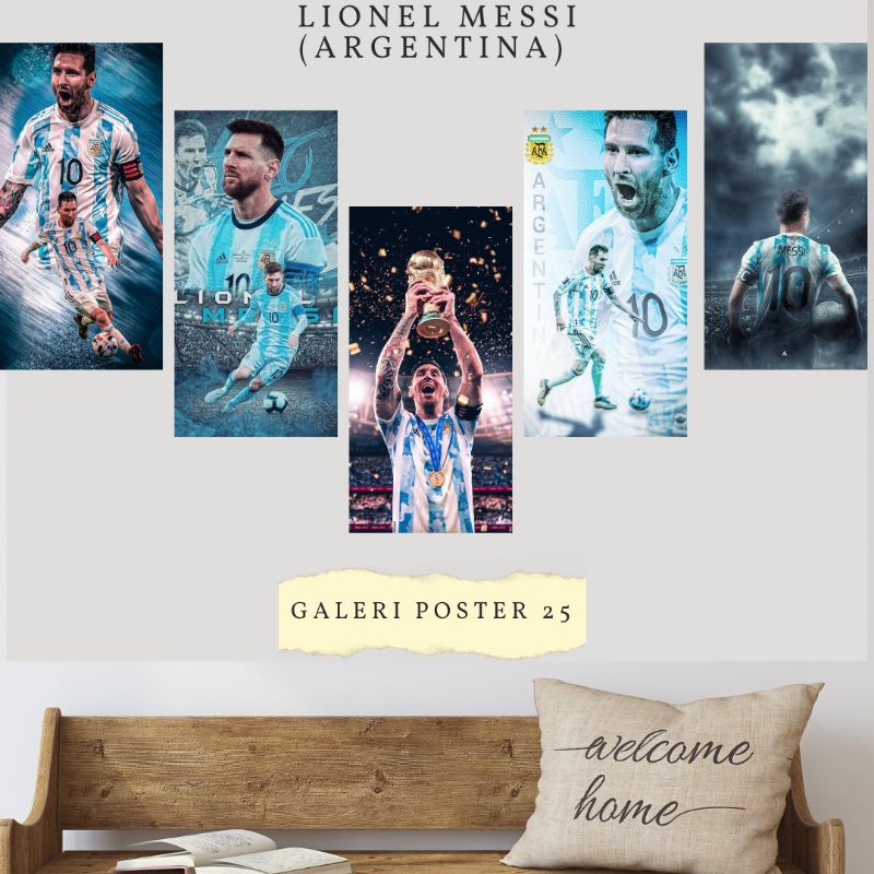 Hiasan dinding poster Lionel messi Timnas Argentina angkat piala dunia pajangan untuk kamar ruang ta
