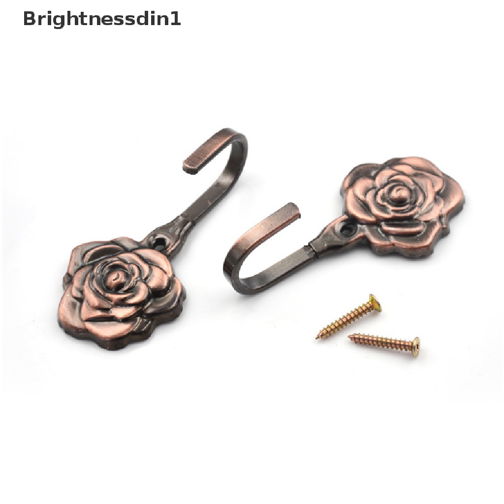 [Brightnessdin1] 2pcs/set New Rose Pattern Metal Curtain Hooks Rumah Dinding Pintu Dekoratif Kait Belakang Butik