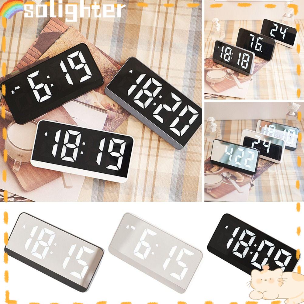 Solighter Jam Weker Meja Samping Tempat Tidur Lampu Malam Suhu Kalender Angka Clock LED Digital