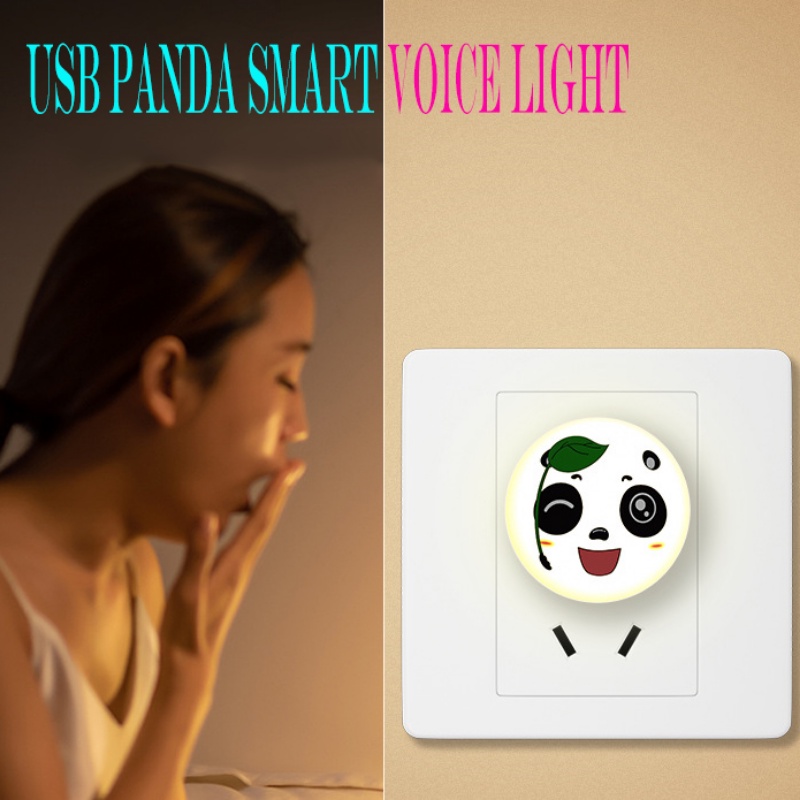 1pc Panda USB Plug Lamp Smart Voice LED Night Light/Power Bank Charging Book Lights Lampu Perlindungan Mata