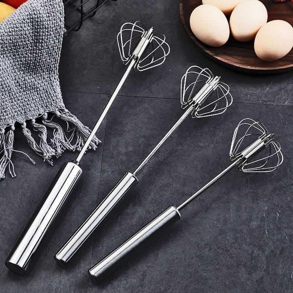 Solighter Kocokan Telur Stainless Steel Semi Otomatis Self Turning Egg Stirrer Stainless Steel Manual Hand Mixer Pengocok Telur Semi Otomatis