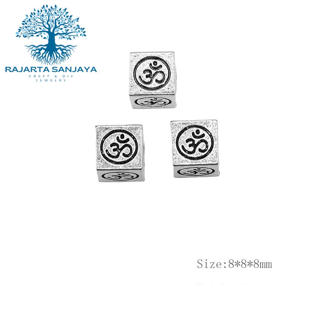 Charms Spacer Kotak Beads Lambang Omkara 8x8x8mm