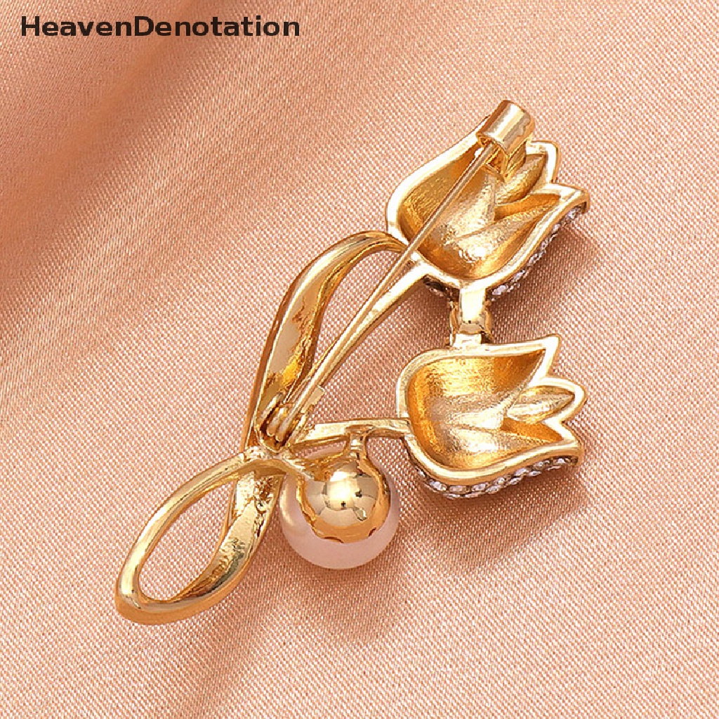 [HeavenDenotation] Mode Zirkon Tulip Bros Pin Untuk Ransel Kerah Lapel Pin Perhiasan Aksesoris Hadiah Pesta HDV