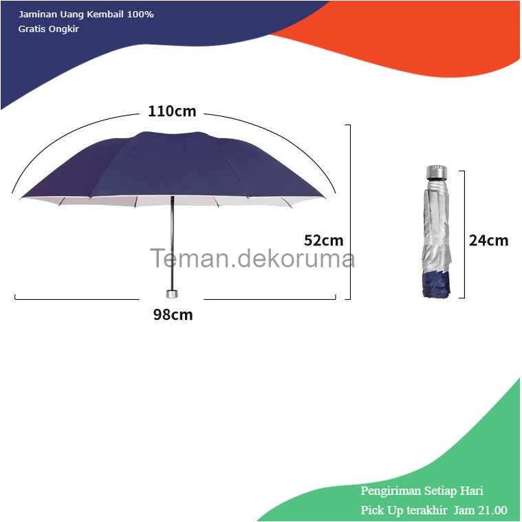 TD - DPR LISM Payung Lipat 3 Tahan Angin Lapisan Anti UV 8 Bones - L8