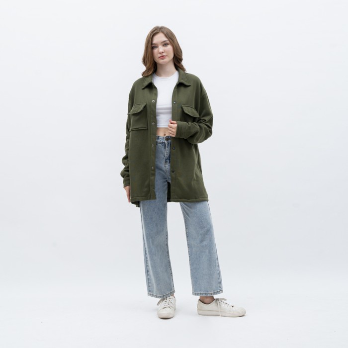Houseofcuff Jaket Kemeja Casual Pria Wanita Unisex Soft Fleece Army
