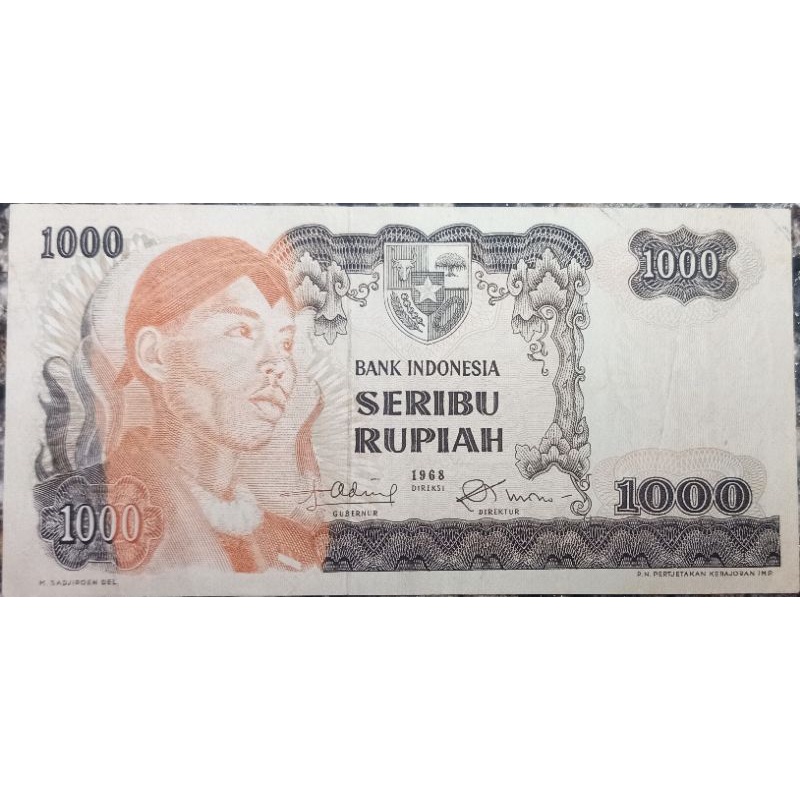 Uang kuno 1000 rupiah Thn 1968 Seri Sudirman- Kondisi bagus(Asli uang RI)
