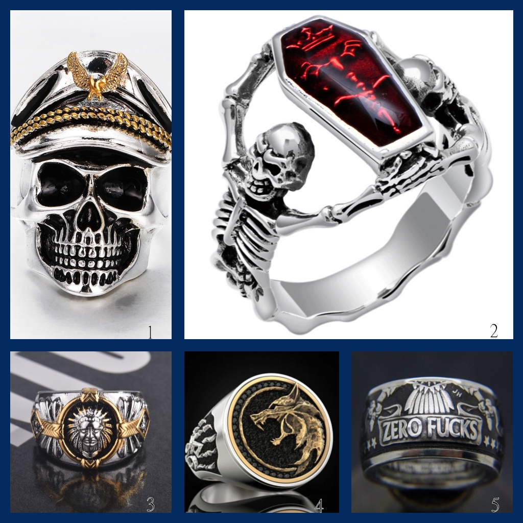 Goldkingdom Aksesoris Perhiasan Fashion Ready Stock Nordic Retro Mitologi Cincin Tengkorak Perak Domenic Male Ring