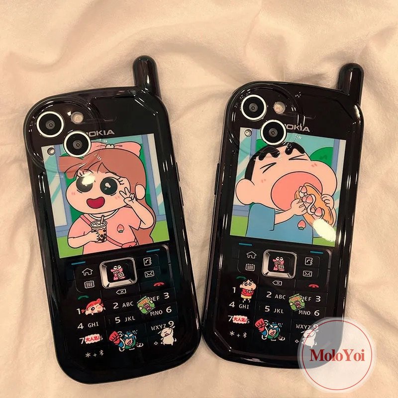 IPHONE Casing Bentuk Ponsel Kepribadian Retro Kompatibel Untuk Iphone11 13 14 12 Pro Max7 8 Plus XR X XS MAX Kreatif Kartun Crayon Shin-chan Sakurada Nene Soft Phone Cover