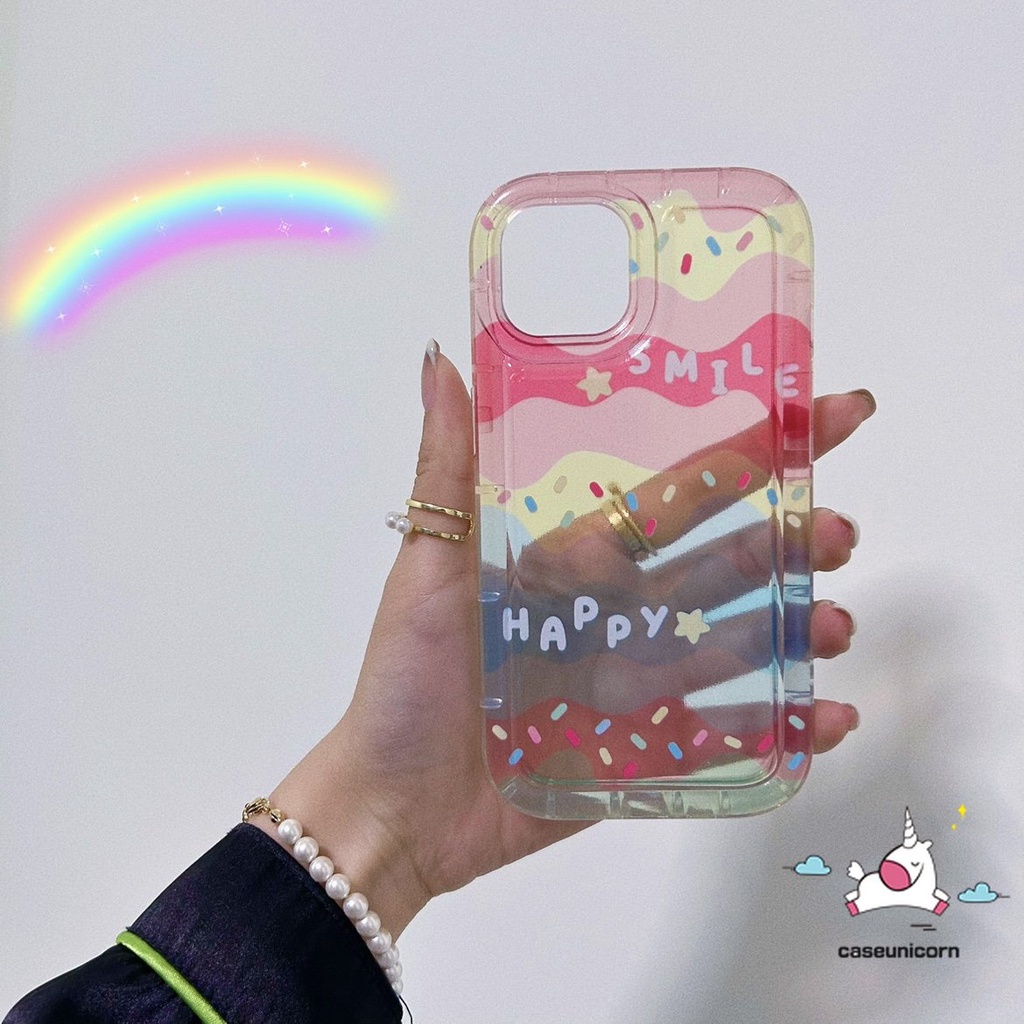 IPHONE Ins Warna-Warni Pelangi Case Kompatibel Untuk Iphone11 14 13 12 Pro MAX 7plus XR 6 6S 78 Plus X XS MAX Bintang Lucu Senyum Bahagia Lembut TPU Silicon Bening Airbag Shockproof Phone Cover