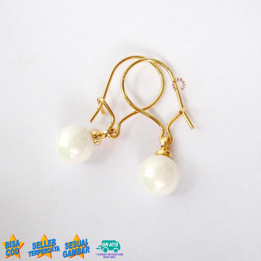 Lovelybutik Anting Xuping Model Gantung Bola Mutiara Perhiasan Wanita Dewasa Anting Frisk4