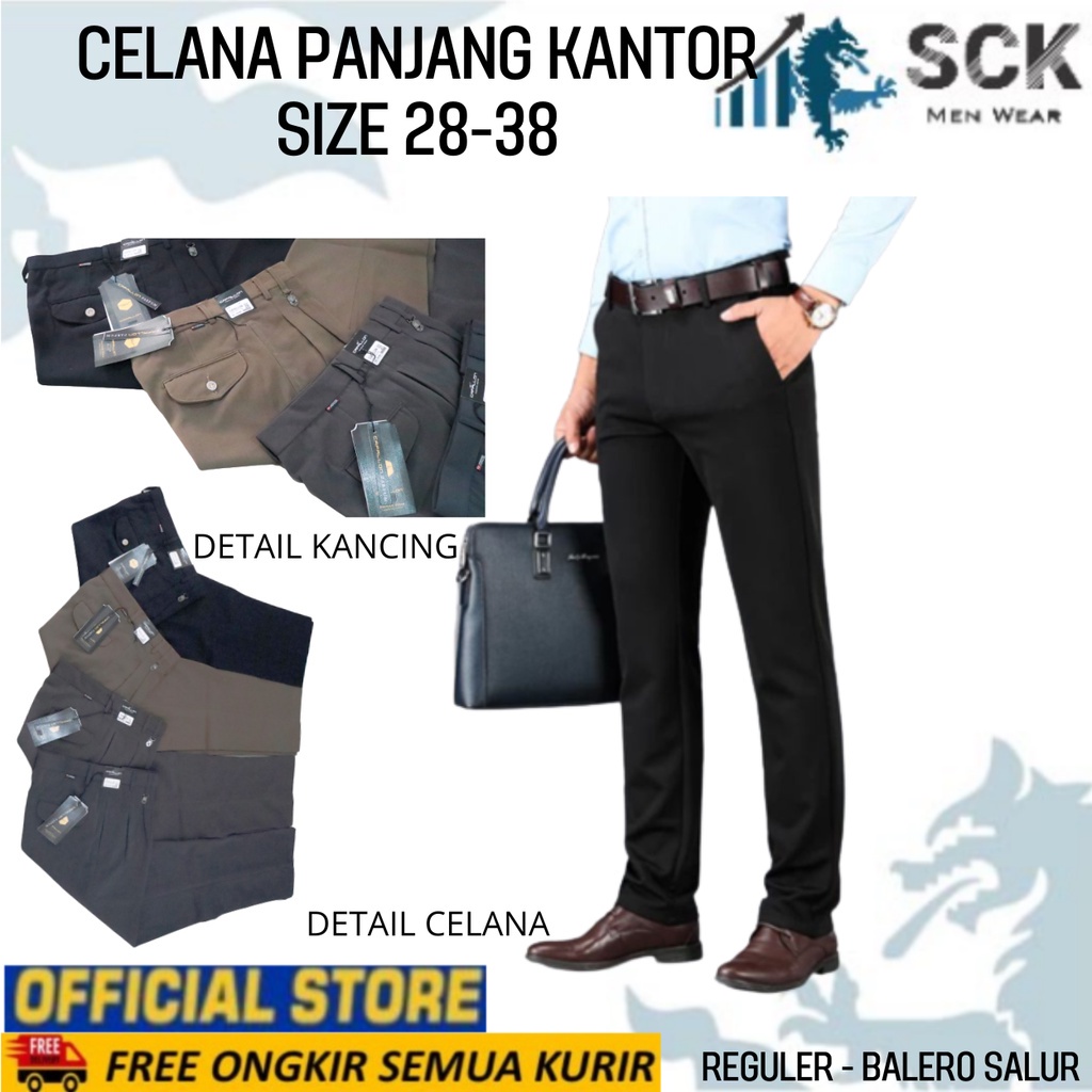 Celana Panjang Pria Kantor BALERO SALUR Hitam HALUS Polos Bahan Katun Model Reguler / Pakaian Kerja Formal - sckmenwear GROSIR