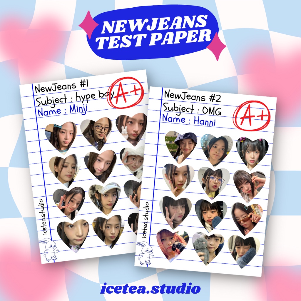 

[NEWJEANS TEST PAPER STICKERS] BACA DESKRIPSI heart sticker selca korean inspired selkor cute deco kpop korea holo nct aespa red velvet itzy bts txt dream 127 wayv minji hanni sg23 danielle haerin hyein twice kep1er blackpink omg photocard pc