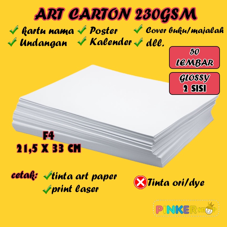 

Kertas art carton/art paper 230 gsm F4 isi 50 lembar/art karton 230 gram folio