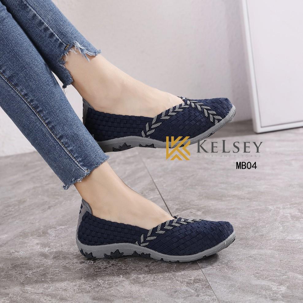 Langsung Kirim Kelsey Sepatu Rajut Wanita MB04 Sepatu Rajut Flat Wanita Flats Shoes Rajut anyaman