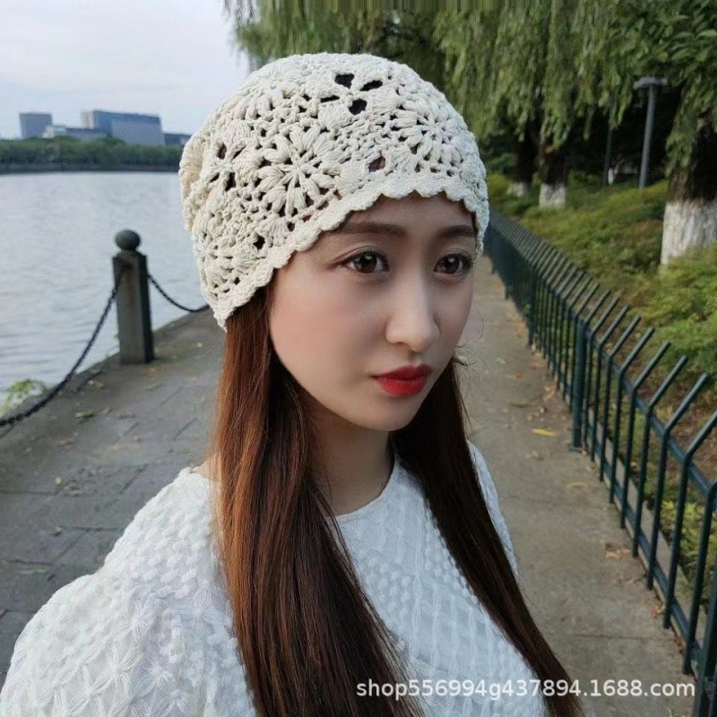 Topi Kait handmade Berlubang Tipis, Penutup Kepala Rajutan crochet