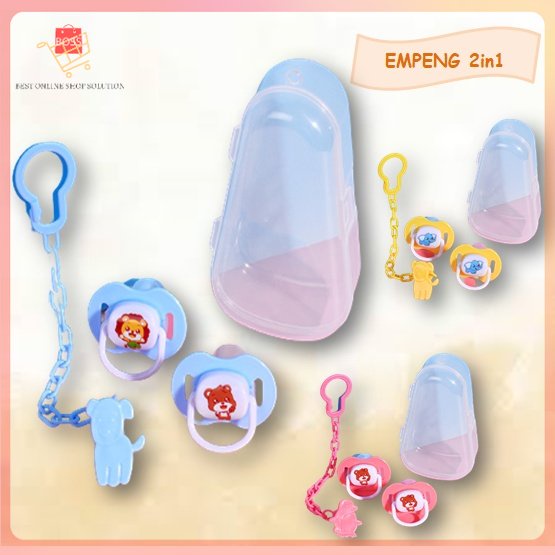 2In1 Dot Bayi Empeng Bayi Dengan Rantai Berkait Baby Pacifier