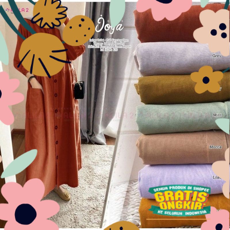 Midi Dress Katun Linen Rami Premium / Pocku Midi Dress Katun Linen Rami Premium / brown khaki